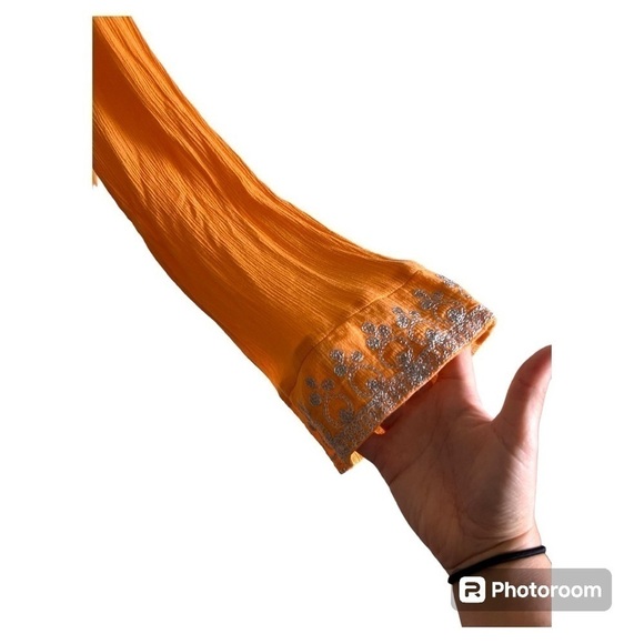 525 America BohoTunic Top in Orange Silver embroidery v-neck blouse size XL - Picture 3 of 5